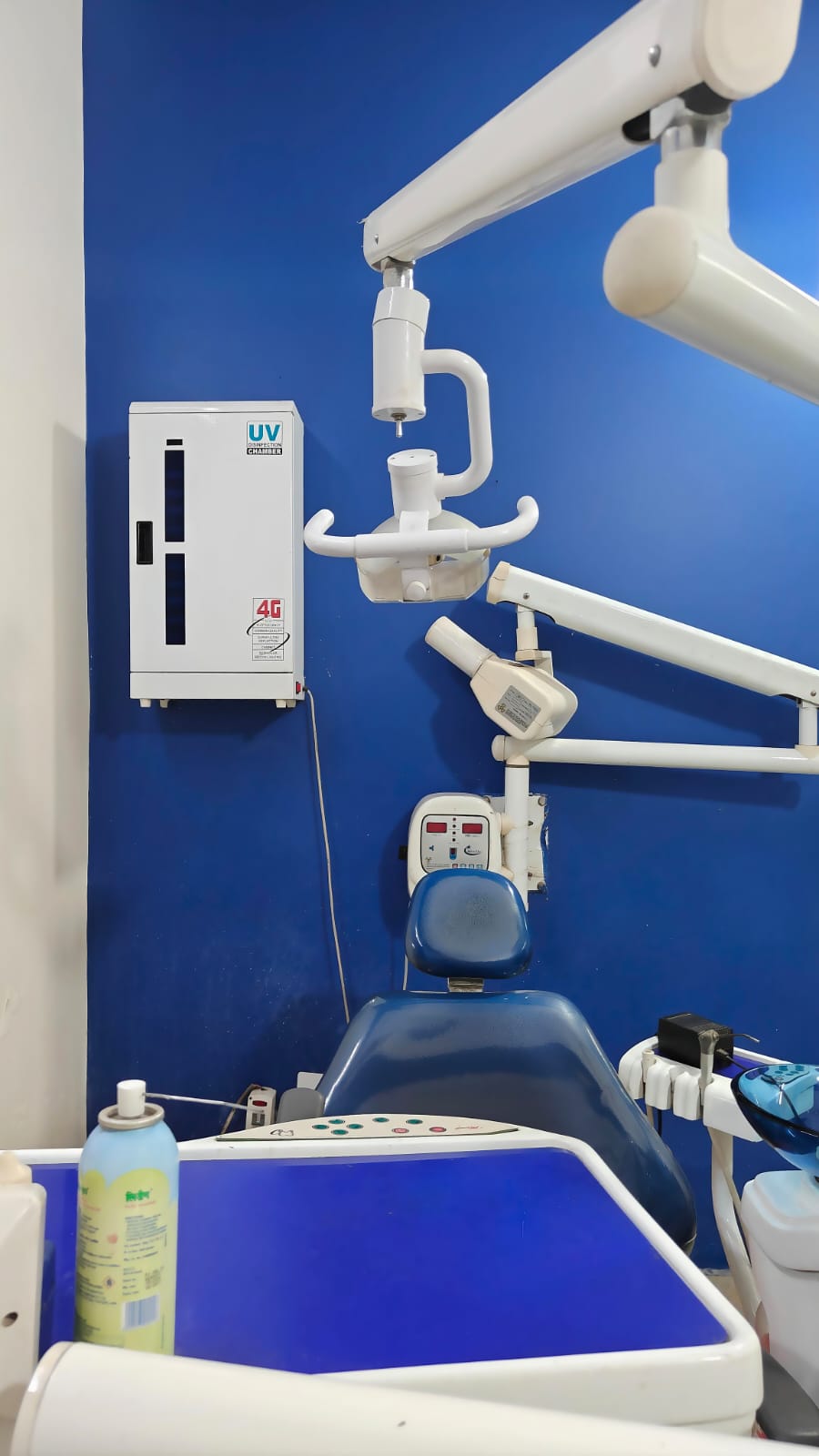 UV sterilization chamber in the treatment room — every instrument sterilized after every patient